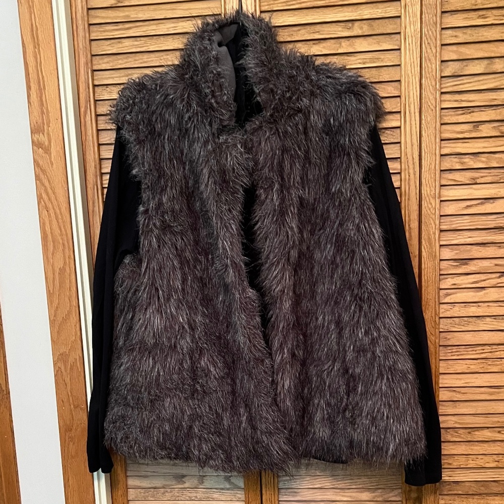 Faux Fur Vest, Reversible, Snap Front, Zip Pockets